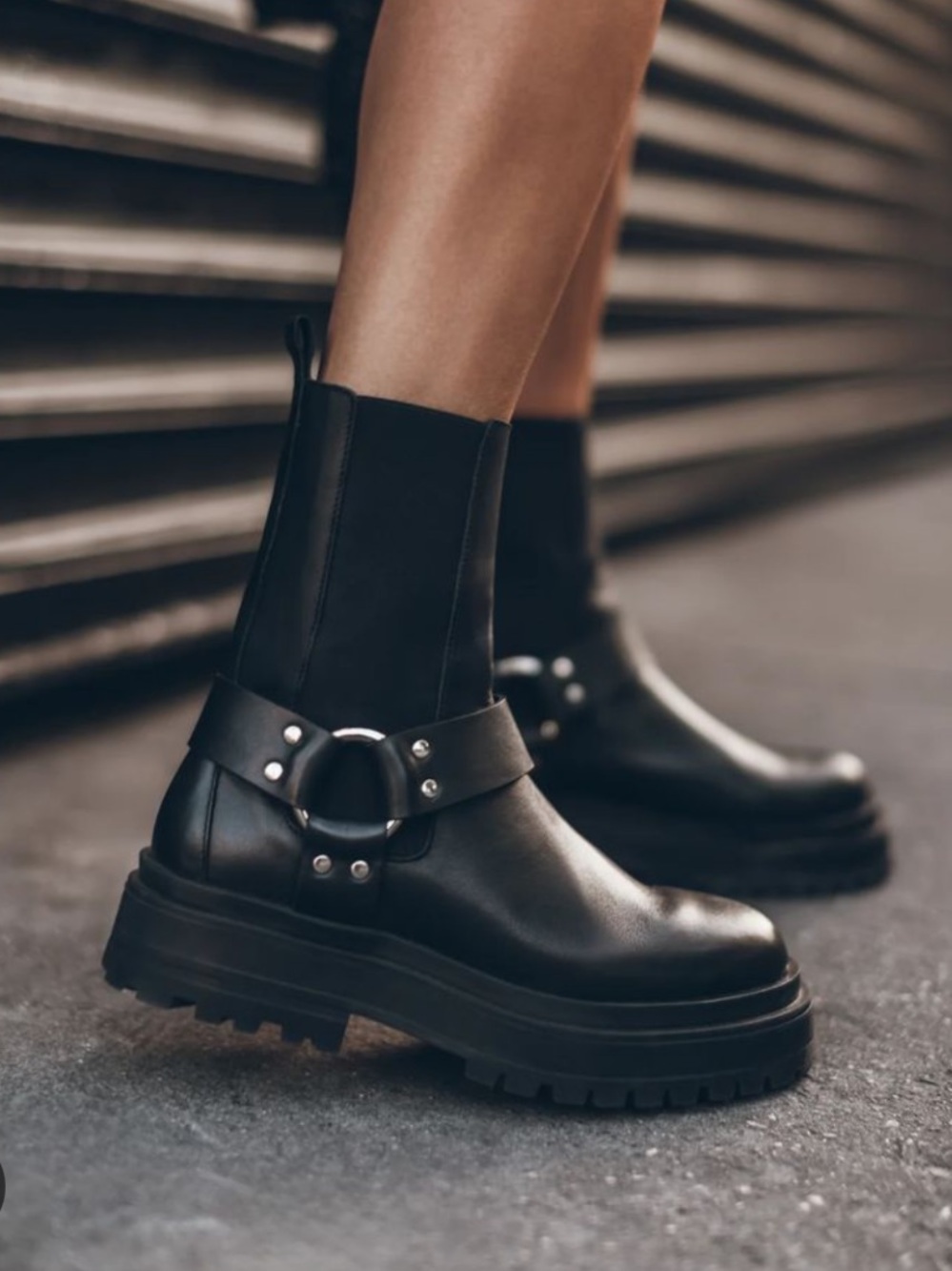 MIKUTA Black Leather Moto Boots